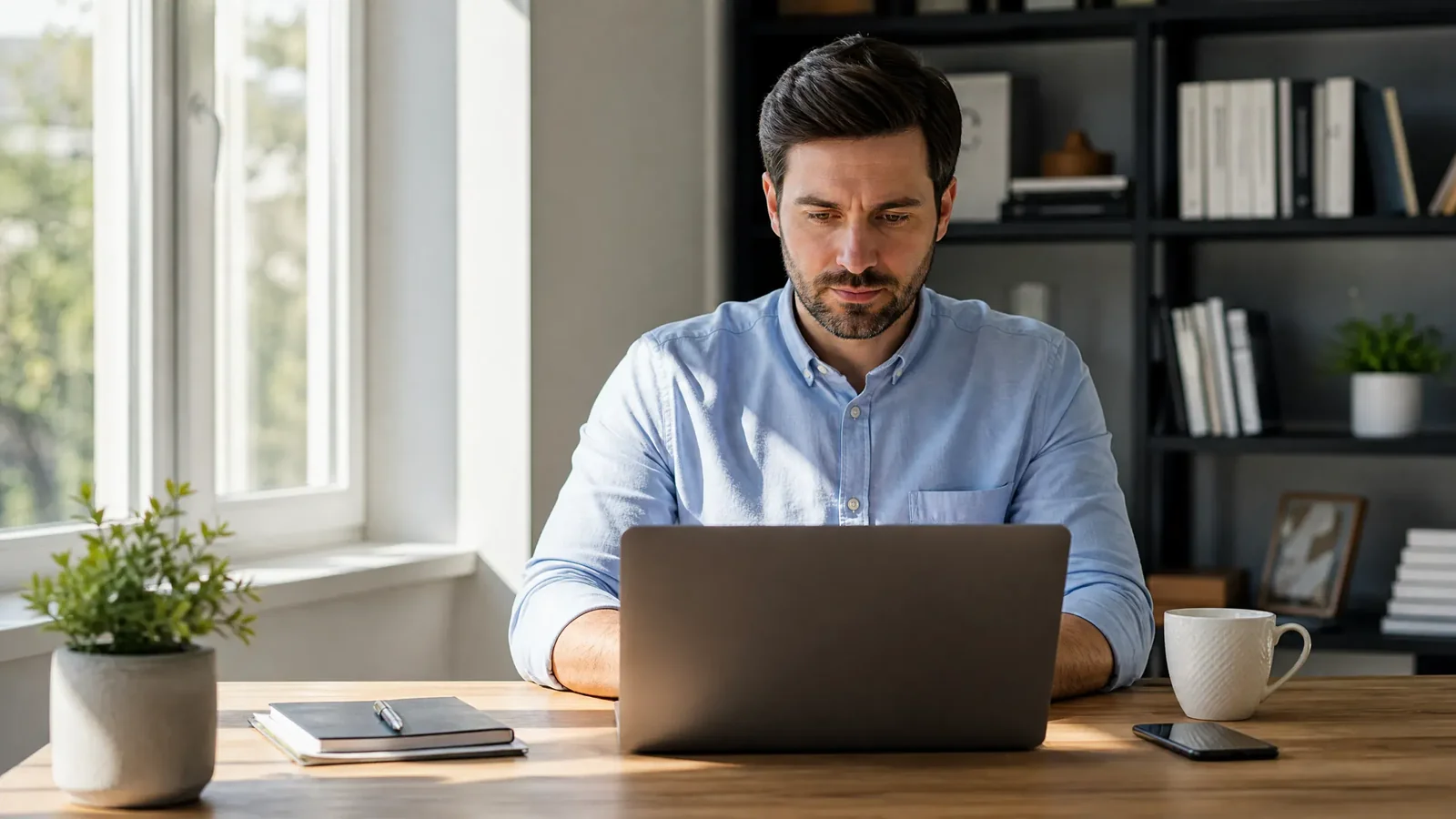Professionnel consultant les statistiques de son site web professionnel sur ordinateur