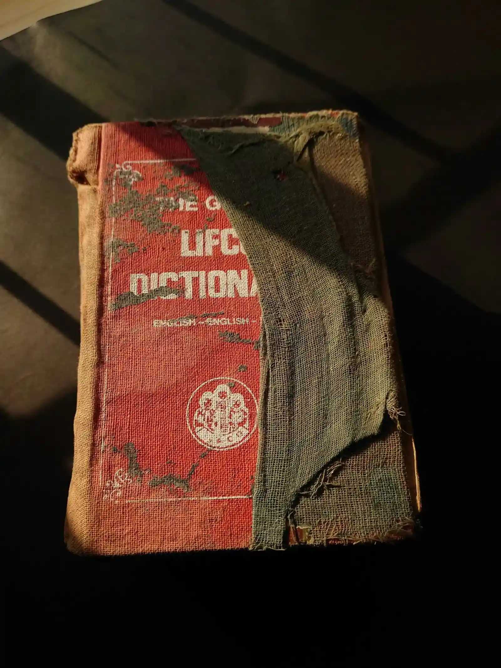 Vieux dictionnaire anglais-anglais usé, symbole du métier de traducteur