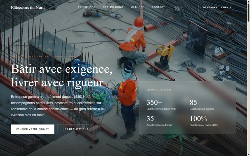 Aperçu du site Bâtisseurs du Nord — page d'accueil
