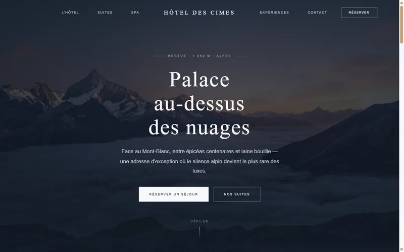Aperçu du site Hôtel des Cimes — page d'accueil