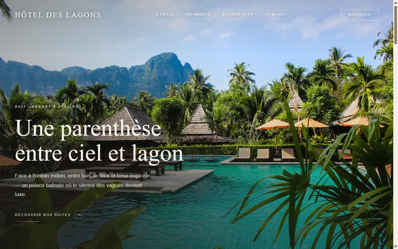 Aperçu du site Hôtel des Lagons — page d'accueil