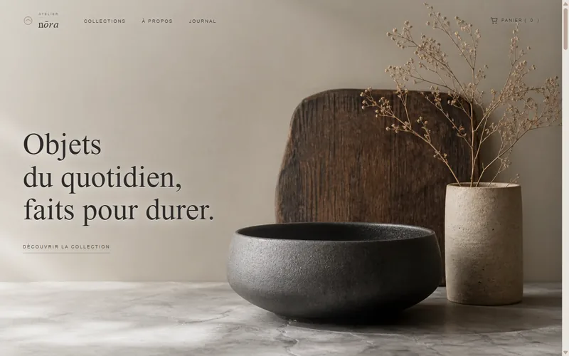 Aperçu du site Atelier Nōra — page d'accueil