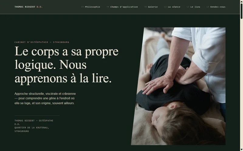 Aperçu du site Thomas Riegert ostéopathe — page d'accueil